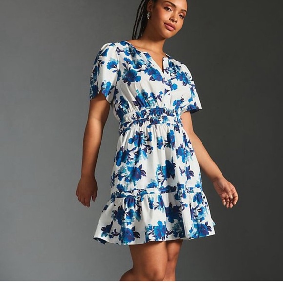 NWT ANTHROPOLOGIE The Somerset Mini Dress blue floral color new - Picture 3 of 8